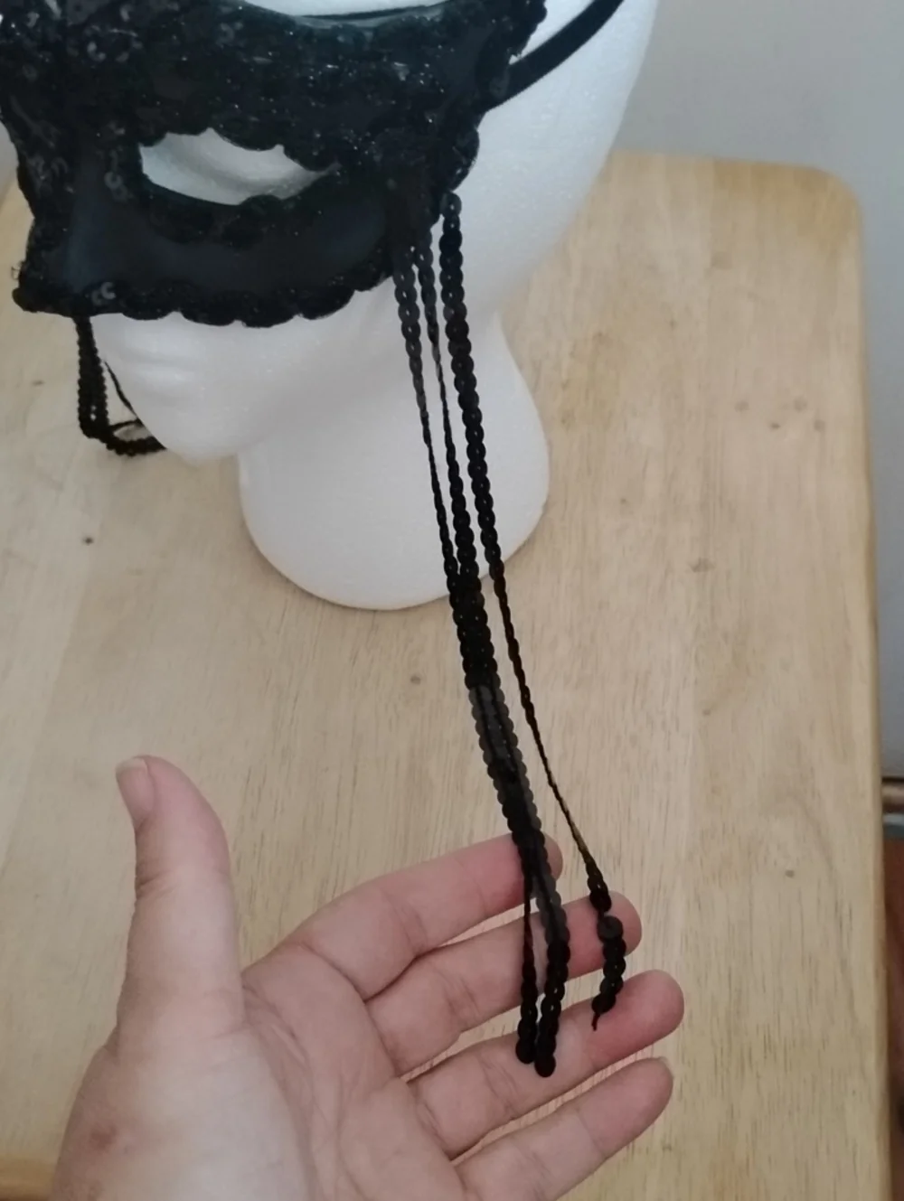 Black Sequin Venetian Masquerade Mask with Tassels